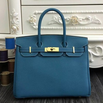 AAA Imitation Hermes Birkin 30cm 35cm Bag In Jean Blue Clemence Leather QY01893