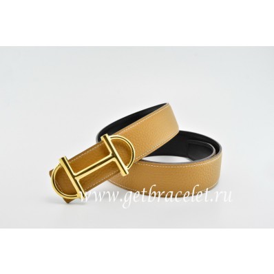 AAA Imitation Hermes Reversible Belt Light/Coffee/Black Anchor Chain Togo Calfskin With 18k Gold Buckle QY01335