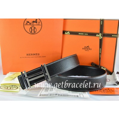 Best Replica Hermes Reversible Belt Black/Black Togo Calfskin With 18k Silver Double H Buckle QY01176