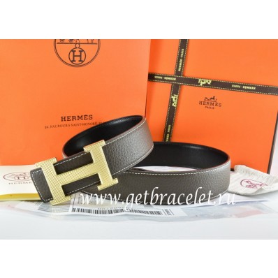 Cheap Hermes Reversible Belt Brown/Black Togo Calfskin With 18k Silver Wave Stripe H Buckle QY00432