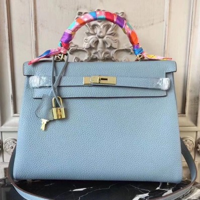 Copy Hermes Blue Lin Clemence Kelly 28cm Bag QY02090