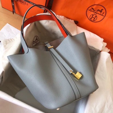 Fake Hermes Bicolor Picotin Lock MM 22cm Blue Lin Bag QY01728