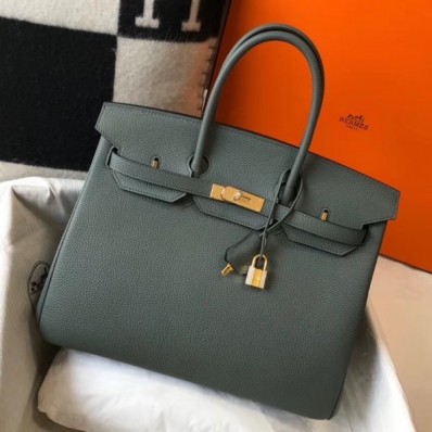 Fake Hermes Vert Amande Clemence Birkin 35cm Handbag QY00952