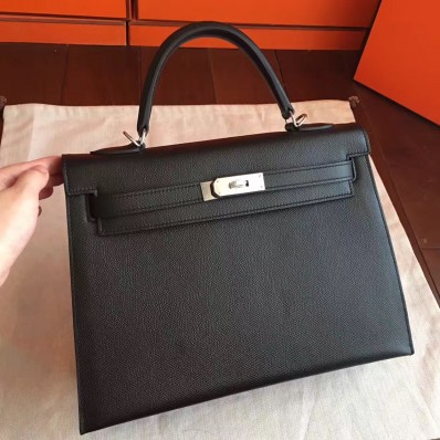 Fashion Hermes Black Epsom Kelly 32cm Sellier Handmade Bag QY00202