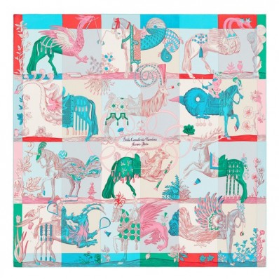 Hermes Aqua Della Cavalleria Favolosa Silk Twill Scarf QY01187