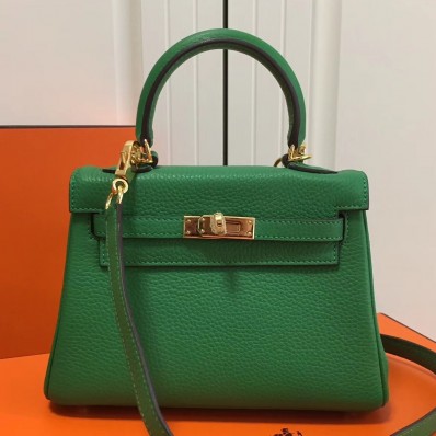 Hermes Bamboo Clemence Kelly 20cm GHW Bag QY00638