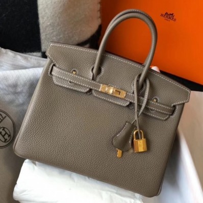 Hermes Birkin 25cm Handbag In Taupe Clemence Leather QY00190