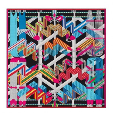 Hermes Black Sangles en Zigzag Silk Scarf QY01857