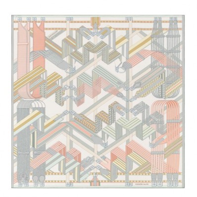 Hermes Blanc Sangles en Zigzag Silk Scarf QY00353