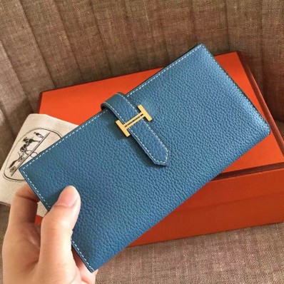 Hermes Blue Jean Clemence Bearn Gusset Wallet QY02257