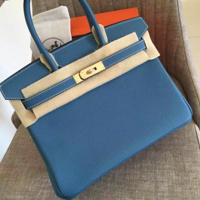Hermes Blue Jean Clemence Birkin 30cm Handmade Bag QY00598