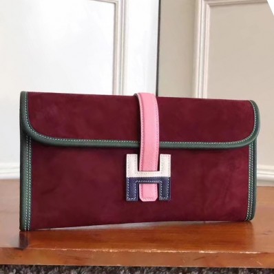 Hermes Bordeaux Suede Jige Elan 29 Clutch Bag QY00665