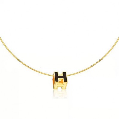 Hermes Cage d’H Necklace Black in Lacquer Yellow Gold QY02371