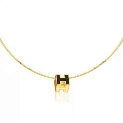 Hermes Cage d’H Necklace Black in Lacquer Yellow Gold QY02371