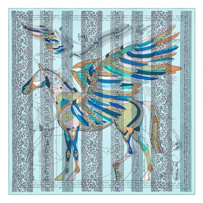 Hermes Ciel Le Pegase d'Hermes au Bloc Shawl QY01435