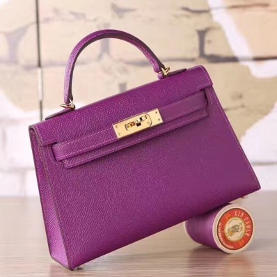 Hermes Cyclamen Epsom Kelly Mini II 20cm Handmade Bag QY00647