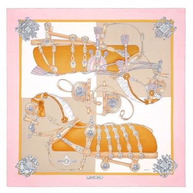 Hermes Pink Harnais De Cour Scarf 90 QY01737