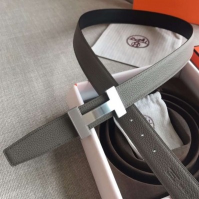 Hermes Quizz 32mm Reversible Belt In Grey Clemence Leather QY00664