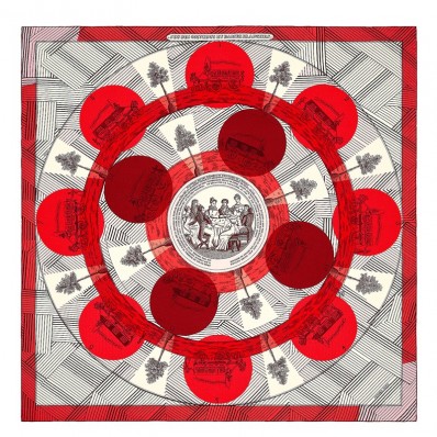 Hermes Red Jeu des Omnibus Remix Shawl 140 QY01491