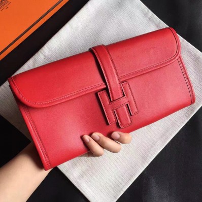 Hermes Red Swift Jige Elan 29 Clutch QY00352