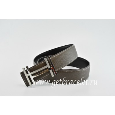 Hermes Reversible Belt Brown/Black H au Carre Togo Calfskin With 18k Silver Buckle QY01130