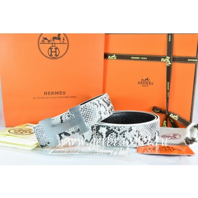 Hermes Reversible Belt White/Black Snake Stripe Leather With 18K Silver H Buckle QY00650