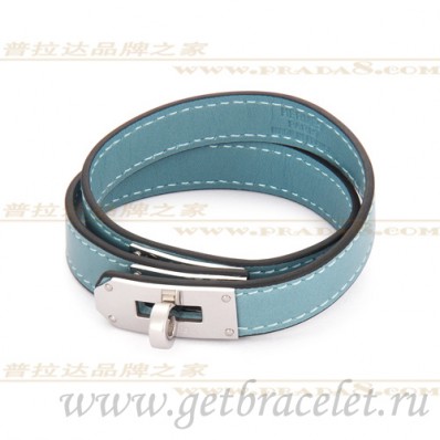 Hermes Rivale Double Wrap Bracelet Blue Silver QY01385