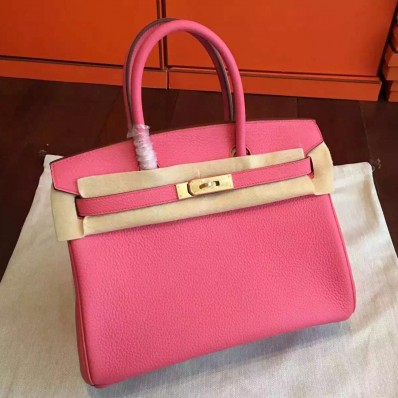 Hermes Rose Lipstick Clemence Birkin 25cm Handmade Bag QY00900