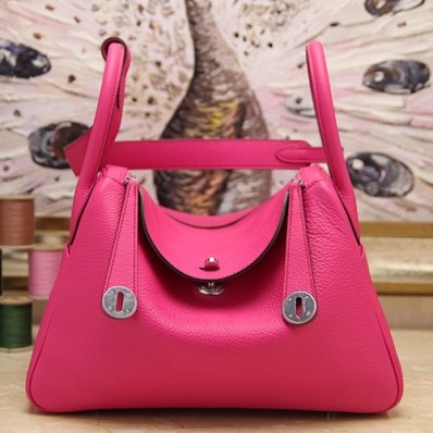 Hermes Rose Red Clemence Lindy 30cm Bag QY02215