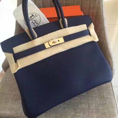 Hermes Sapphire Clemence Birkin 35cm Handmade Bag QY01860