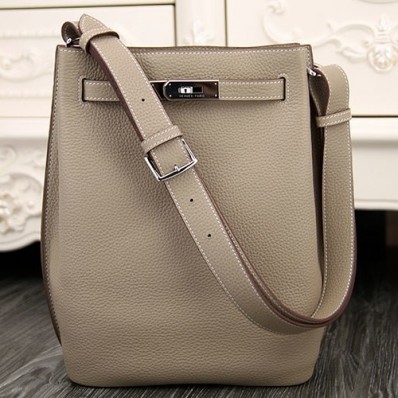 Hermes So Kelly 22cm Bag In Grey Leather QY01347