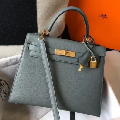 Hermes Vert Amande Epsom Kelly 28cm Sellier Handbag GHW QY00744