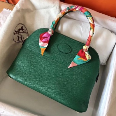 Hermes Vert Vertigo Clemence Bolide 27cm Handmade Bag QY02102