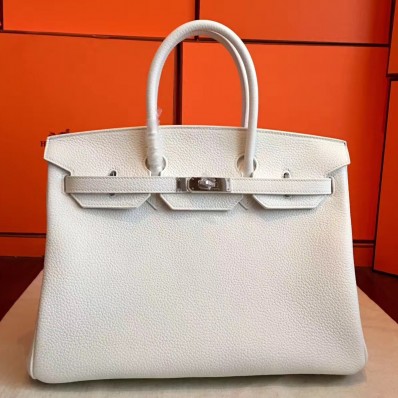 Hermes White Clemence Birkin 35cm Handmade Bag QY00755