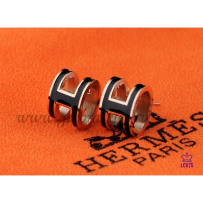 High Quality Fake Lacquered Hermes Pop H Black Earrings in Pink Gold QY00720