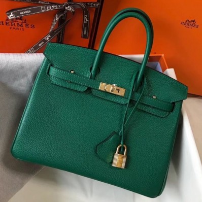 Imitation Hermes Birkin 25cm Handbag In Malachite Clemence Leather QY01281