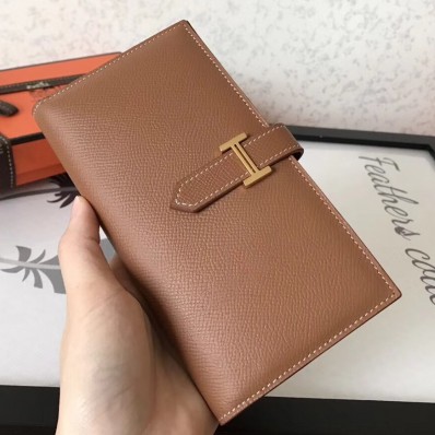 Imitation Hermes Brown Epsom Bearn Gusset Wallet QY00303