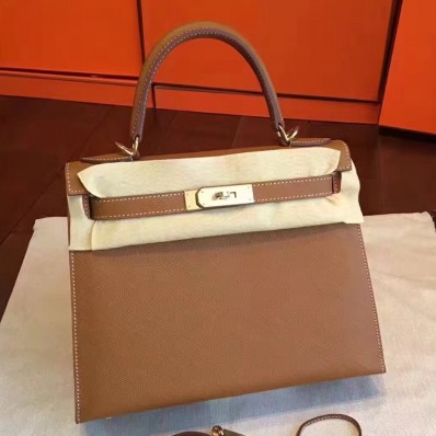 Imitation Hermes Brown Epsom Kelly Sellier 28cm Handmade Bag QY00338