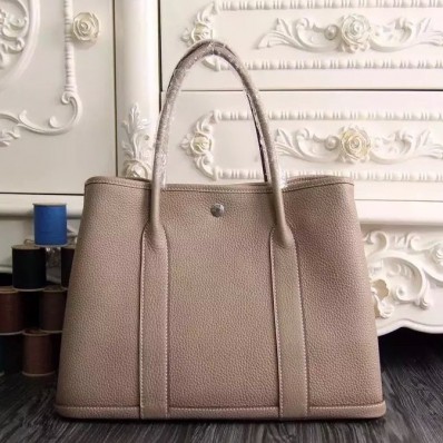 Imitation Hermes Small Garden Party 30cm Tote In Grey Leather QY01688