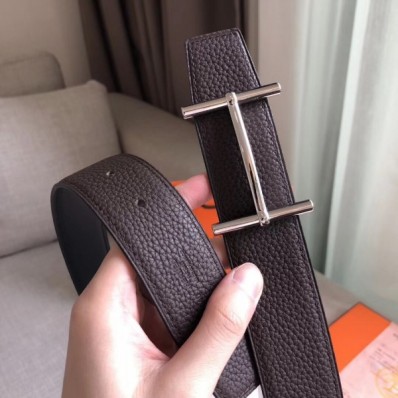 Knockoff Hermes H d’Ancre Reversible Belt In Cafe/Noir Leather QY00812