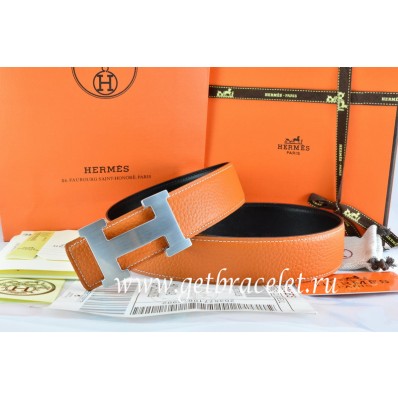 Knockoff Hermes Reversible Belt Orange/Black Togo Calfskin With 18k Silver H Buckle QY00680