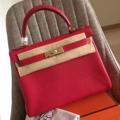 Knockoff Top Hermes Red Clemence Kelly Retourne 32cm Handmade Bag QY00041