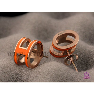 Lacquered Hermes Pop H Orange Earrings in Pinkw Gold QY00513