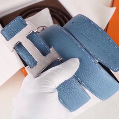 Replica 1:1 Hermes H Belt Buckle &amp; Blue Clemence 32 MM Strap QY01823