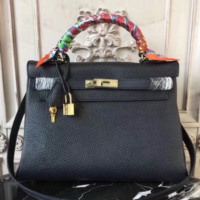 Replica Hermes Black Clemence Kelly 32cm Retourne Bag QY02339