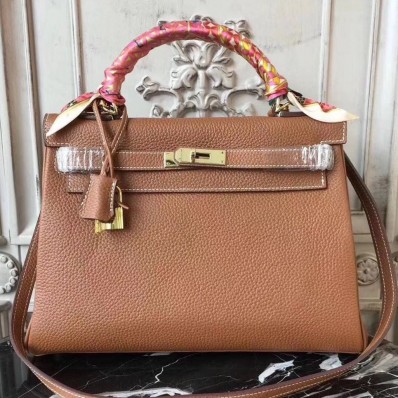 Replica Hermes Brown Clemence Kelly 32cm Retourne Bag QY00732