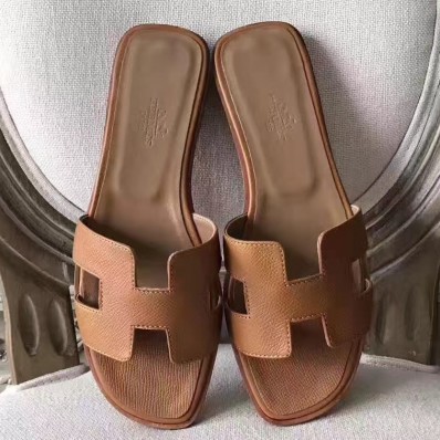 Replica Hermes Oran Sandals In Brown Epsom Leather QY01901