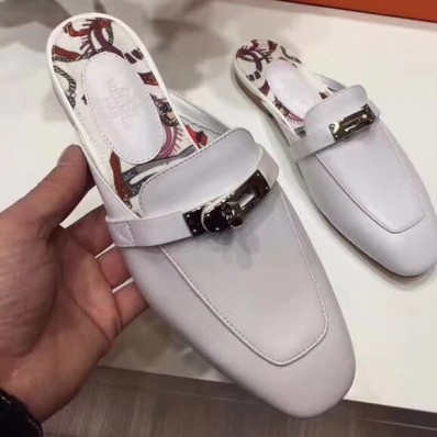 Replica Hermes Oz Mule In White Calfskin Leather QY02159