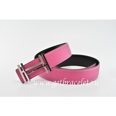 Replica Hermes Reversible Belt Pink/Black H au Carre Togo Calfskin With 18k Silver Buckle QY01826