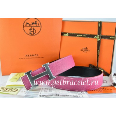 Replica Hermes Reversible Belt Pink/Black Togo Calfskin With 18k Drawbench Silver H Buckle QY01345